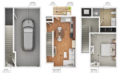 Floor plan for 1 bed, 1 bath, 1024 sqft